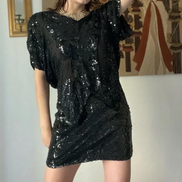 Vintage Sequins Butterly Silk Blouse Size M - Picture 6 of 11